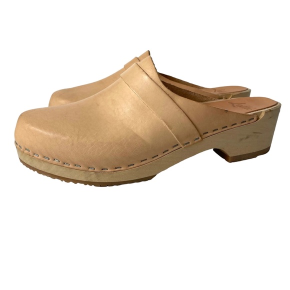 Lotta From Stockholm Tan Clogs Size 10.5 Heel Wooden - Picture 3 of 12